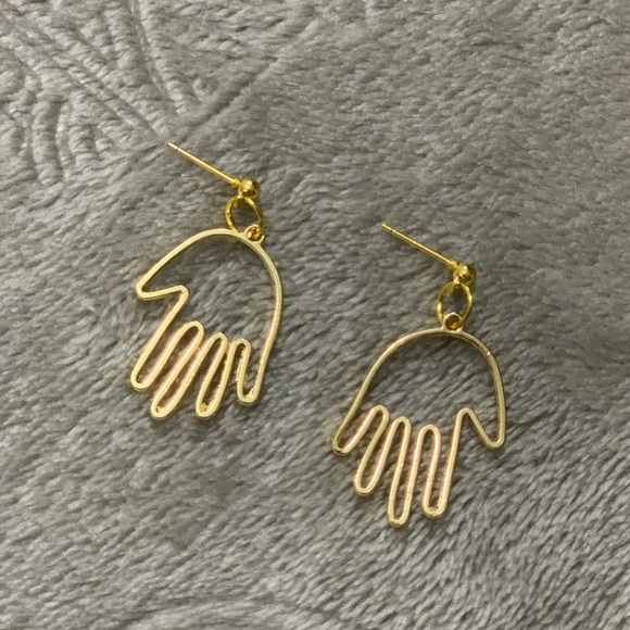 Abstract Hand Gold Metal Dangle Earrings - Picture 3 of 4